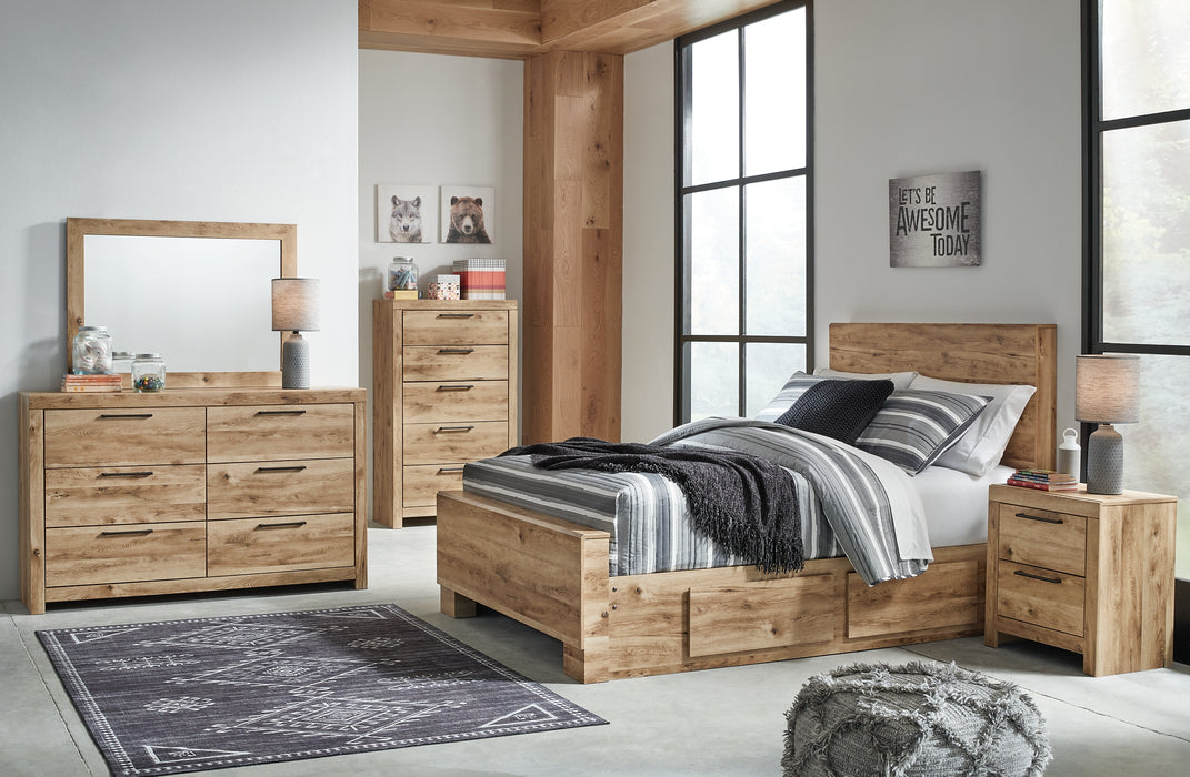 Hyanna Full Panel Bed with 2 Side Storage, Dresser, Mirror, Chest and Nightstand