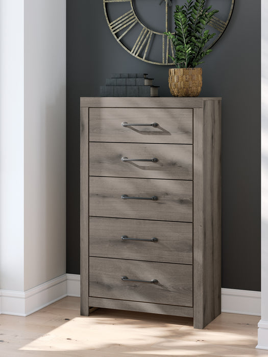 Graystorm King Panel Bed, Dresser, Mirror, Chest and Nightstand