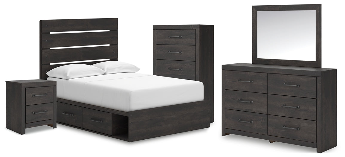 Hollivern Full Panel Bed with Storage, Dresser, Mirror, Chest and Nightstand