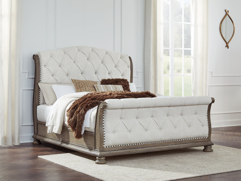 Ardenfield King Upholstered Sleigh Bed, Dresser, Mirror and Nightstand