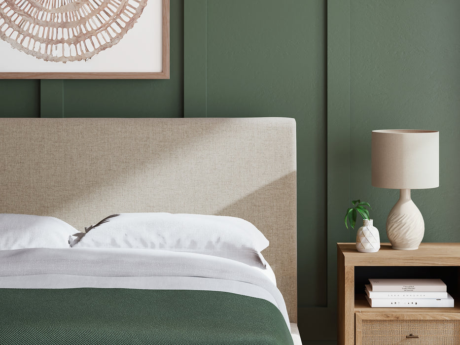 Cielden Queen Upholstered Bed with Roll Slats, Dresser, Mirror, Chest and Nightstand