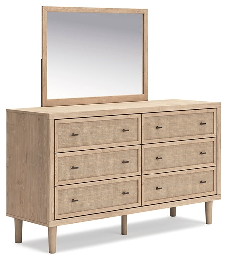 Cielden Full Upholstered Bed with Roll Slats, Dresser, Mirror, Chest and Nightstand