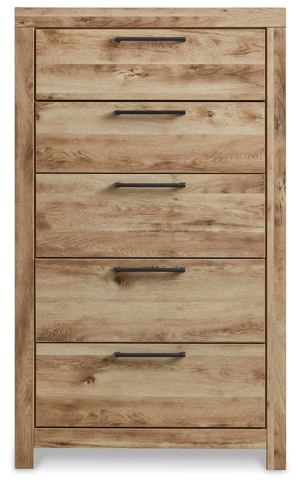 Hyanna Queen Panel Bed with 2 Side Storage, Dresser, Mirror, Chest and Nightstand