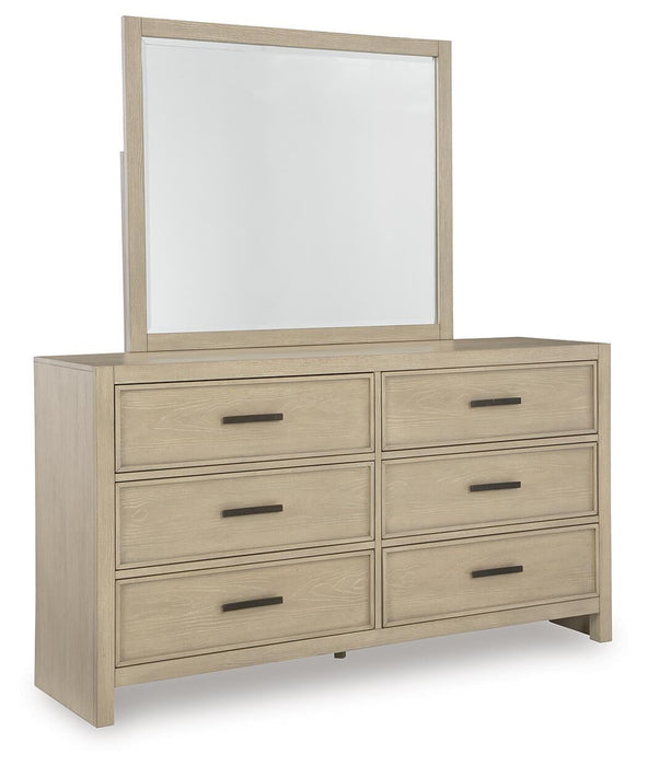 Calmoro Queen Bookcase Bed with Mirrored Dresser