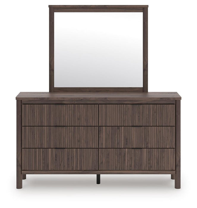 Pamytta Queen Upholstered Panel Platform Bed, Dresser, Mirror, Chest and Nightstand