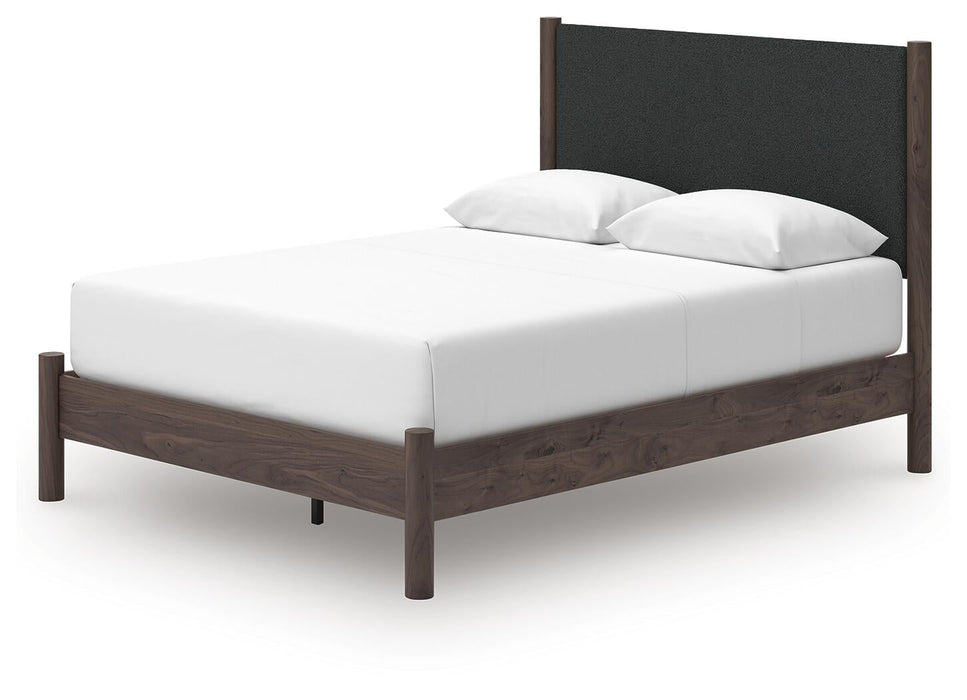 Pamytta Queen Upholstered Panel Platform Bed, Dresser, Mirror, Chest and Nightstand