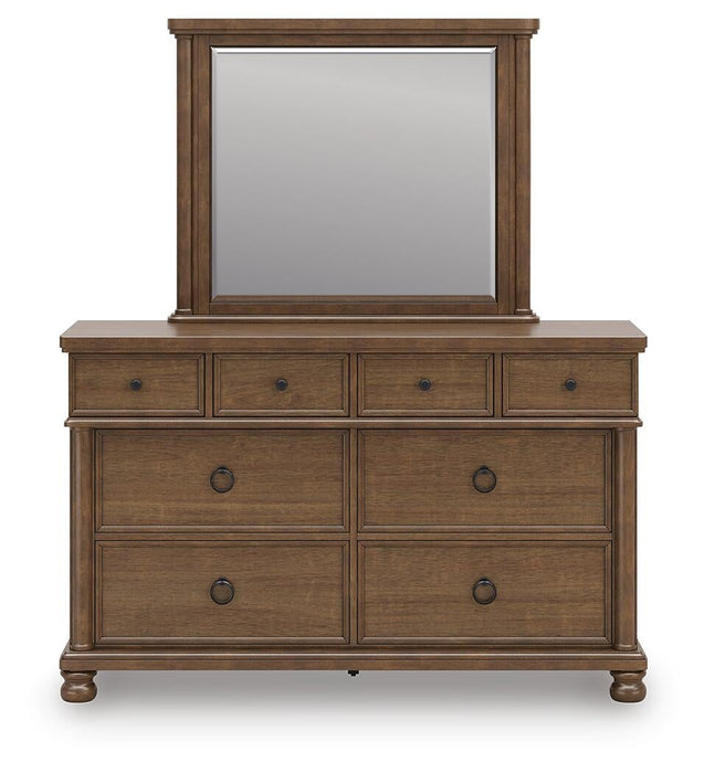 Rowlenstown King Poster Bed with Mirrored Dresser and Nightstand