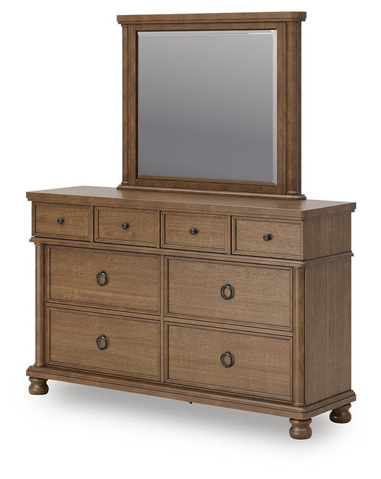 Rowlenstown King Poster Bed with Mirrored Dresser and Nightstand