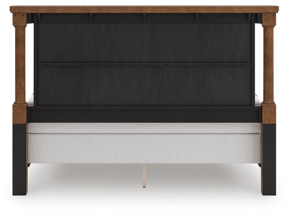 Rowlenstown King Poster Bed with Mirrored Dresser and Nightstand