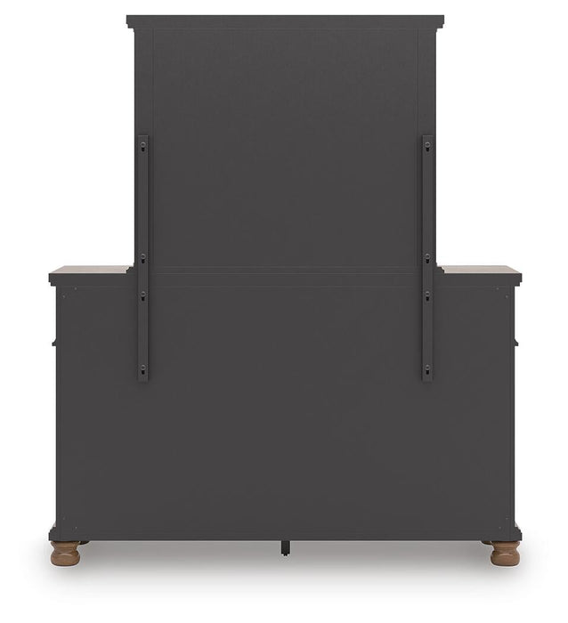 Rowlenstown King Poster Bed with Mirrored Dresser and Nightstand