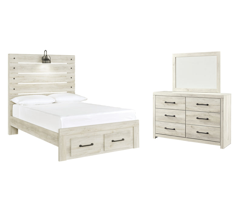 Cambeck Full Panel Bed with 2 Storage Drawers with Mirrored Dresser