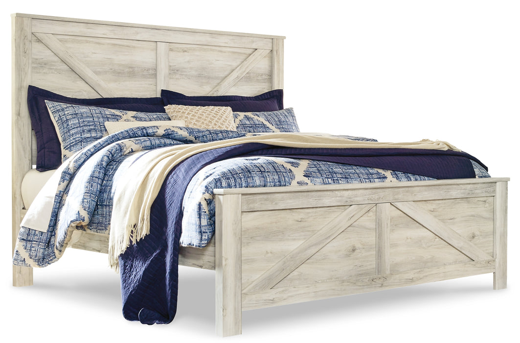 Bellaby Queen Crossbuck Panel Bed with Mirrored Dresser and 2 Nightstands