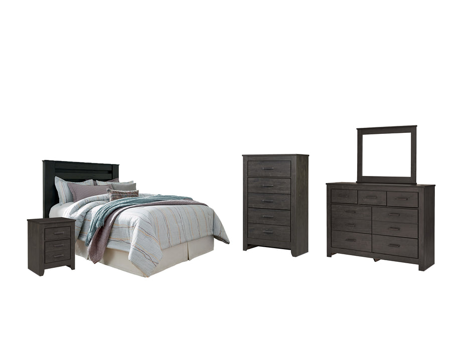 Brinxton Queen/Full Panel Headboard with Mirrored Dresser, Chest and Nightstand