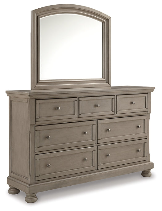 Lettner King Panel Bed with Mirrored Dresser and Chest