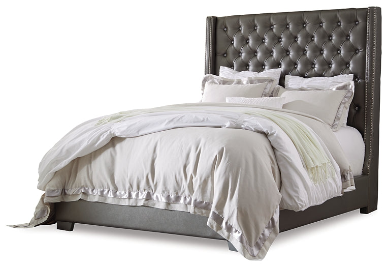 Coralayne California King Upholstered Bed with Mirrored Dresser, Chest and 2 Nightstands