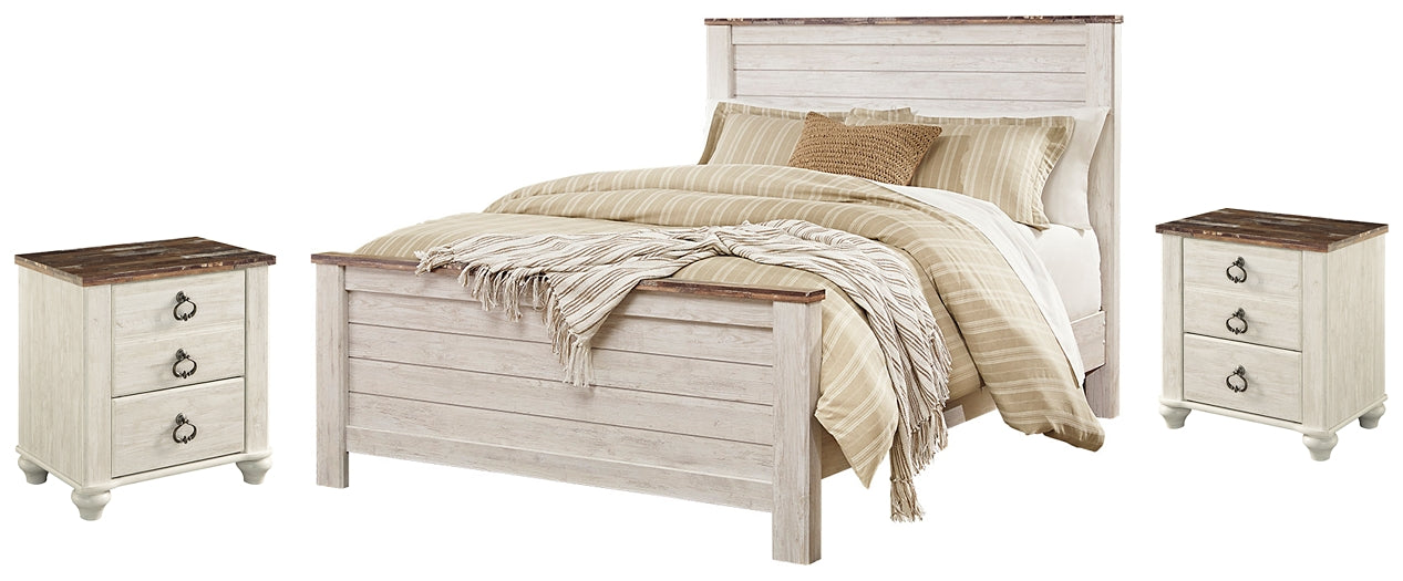Willowton Queen Panel Bed with 2 Nightstands