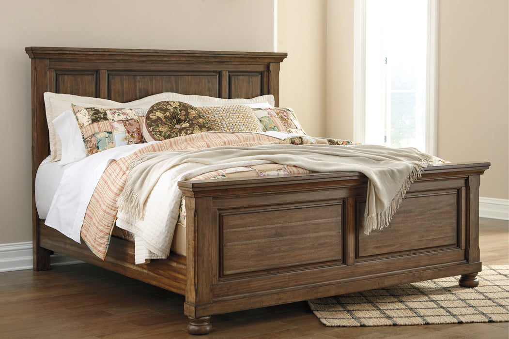 Flynnter Queen Panel Bed with Mirrored Dresser and Chest