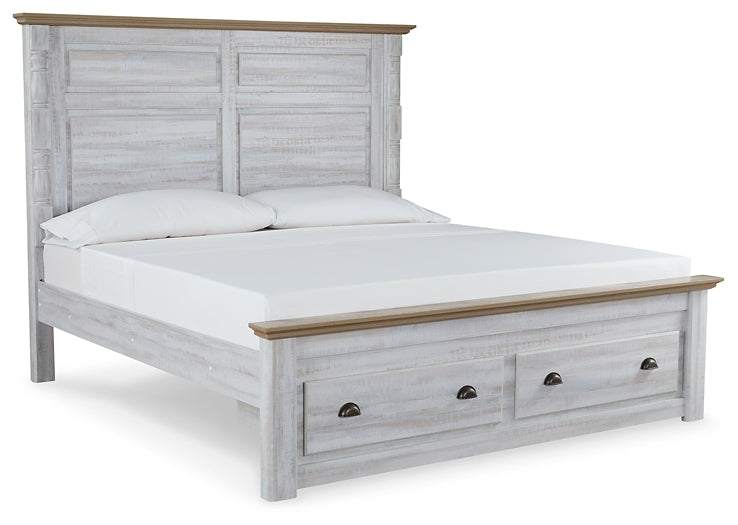 Haven Bay King Panel Storage Bed with Mirrored Dresser and Chest