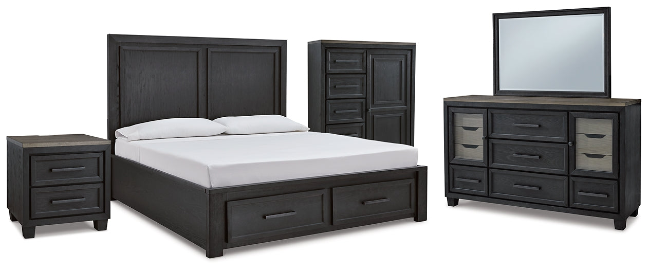 Foyland Queen Panel Storage Bed with Mirrored Dresser, Chest and Nightstand